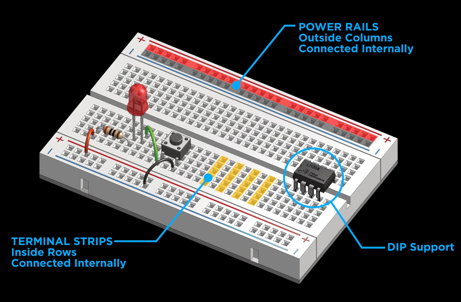 Example circuit on breadboard